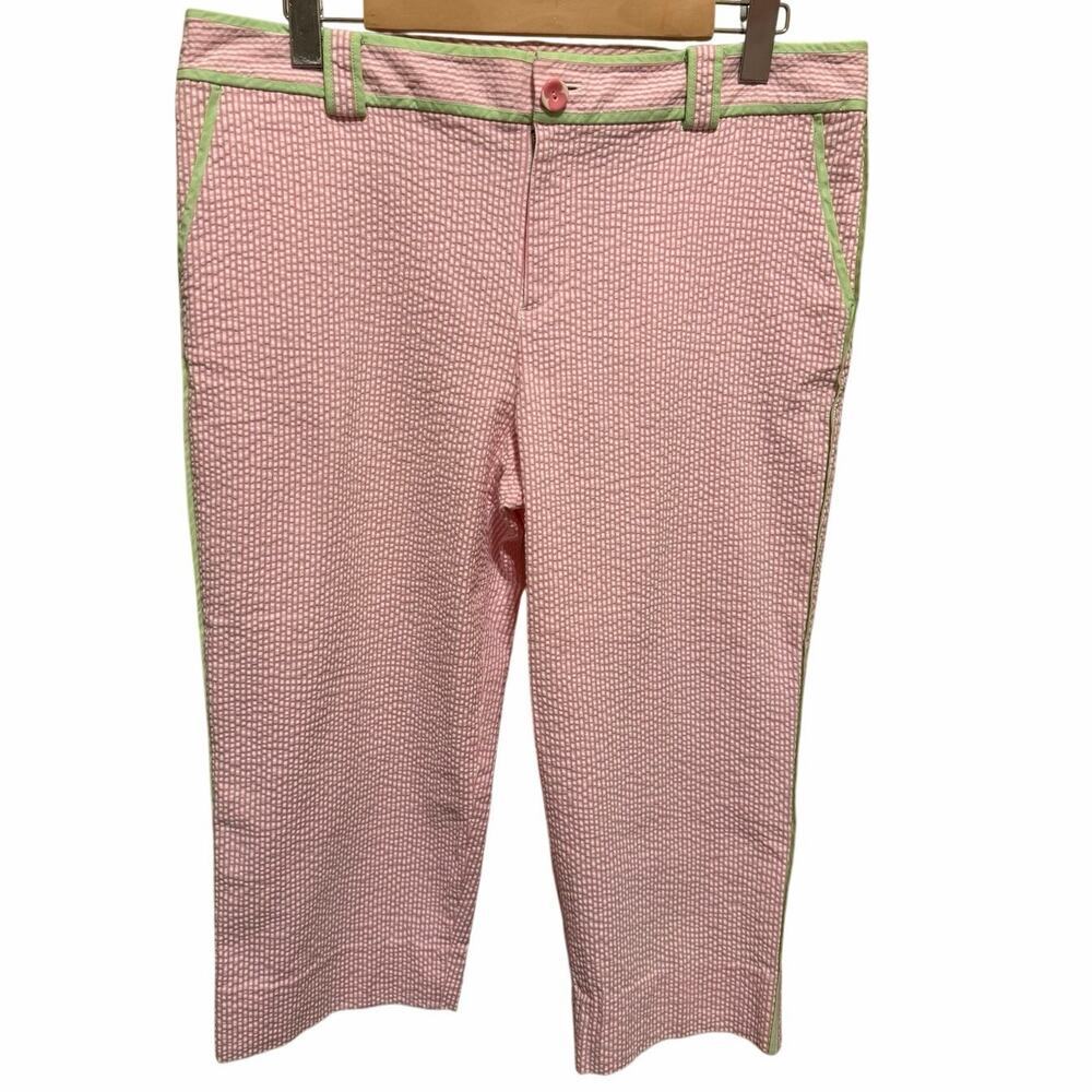 Lilly Pulitzer Pink White Seersucker Capri Main Line Fit Capri Pants Women’s 12